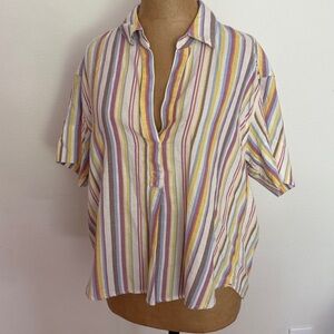 XiRENA sz XS 100% cotton Multicolor Striped Shirt button down short sleeve VGUC